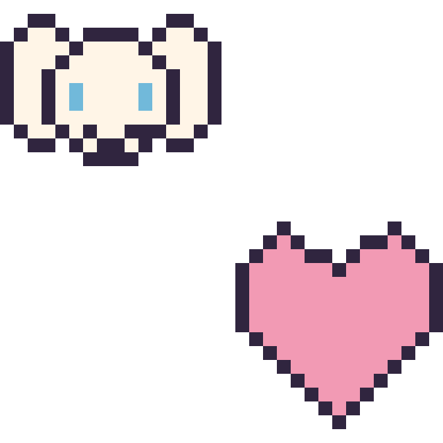 Modèle de pixel art Cinnamoroll mini et Cœur simple 16 × 16 sur une grille de 32 par 32 cases