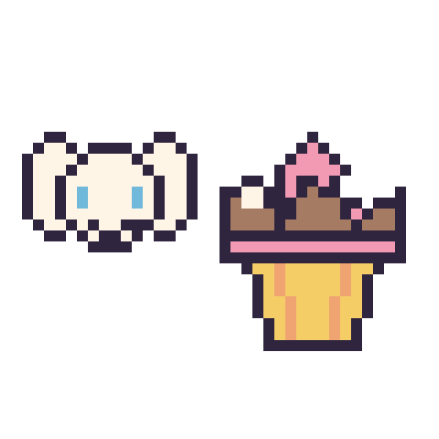 Modèle de pixel art Cinnamoroll mini et Cupcake au chocolat sur une grille de 40 par 40 cases