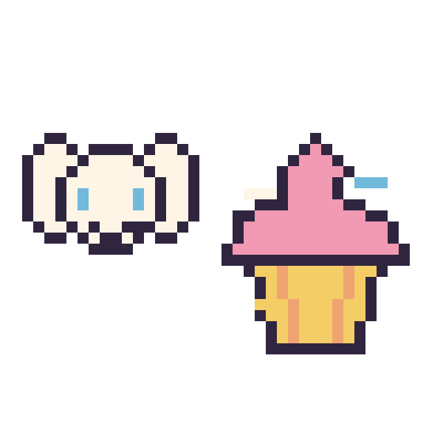 Modèle de pixel art Cinnamoroll mini et Cupcake décoré sur une grille de 40 par 40 cases