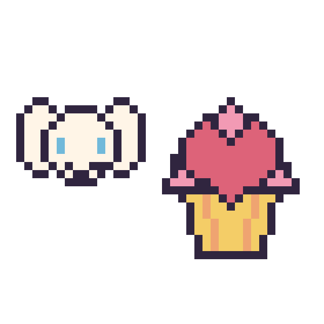 Modèle de pixel art Cinnamoroll mini et Cupcake avec un cœur sur une grille de 40 par 40 cases