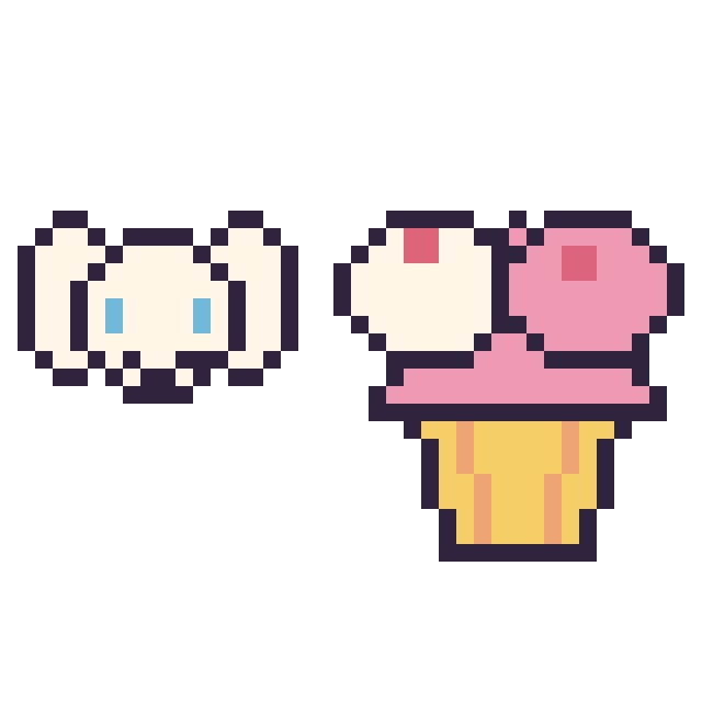 Modèle de pixel art Cinnamoroll mini et Cupcake double garniture sur une grille de 40 par 40 cases