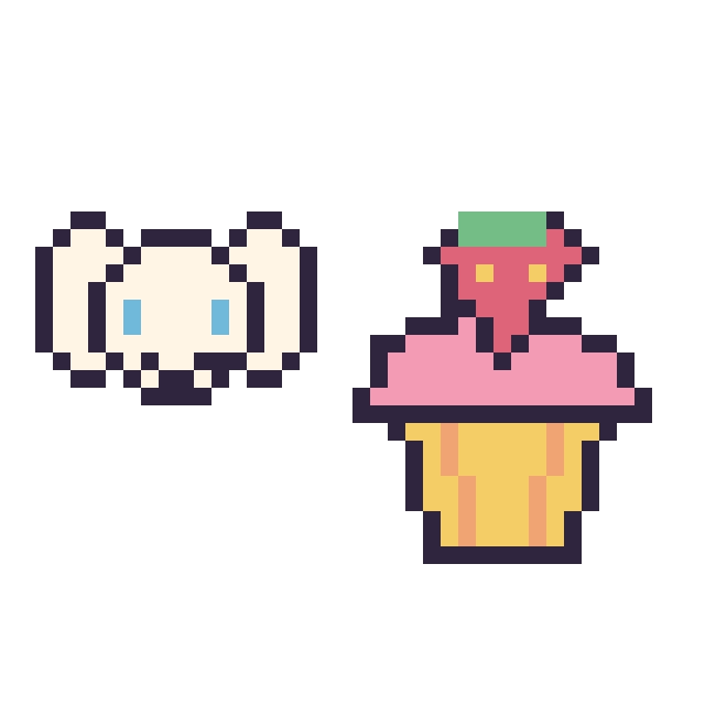Modèle de pixel art Cinnamoroll mini et Cupcake avec une fraise sur une grille de 40 par 40 cases