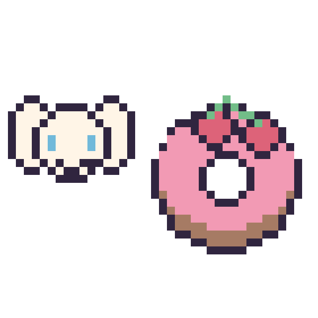 Modèle de pixel art Cinnamoroll mini et Donut avec des cerises sur une grille de 40 par 40 cases