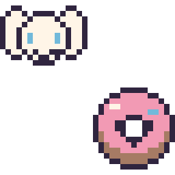 Pixel art Cinnamoroll mini et Donut kawaii 16 × 16, grille 32 × 32