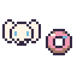 Pixel art Cinnamoroll mini et Donut simple 12 × 12, grille 32 × 32