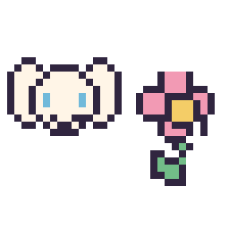 Pixel art Cinnamoroll mini et Fleur kawaii 16 × 16, grille 32 × 32