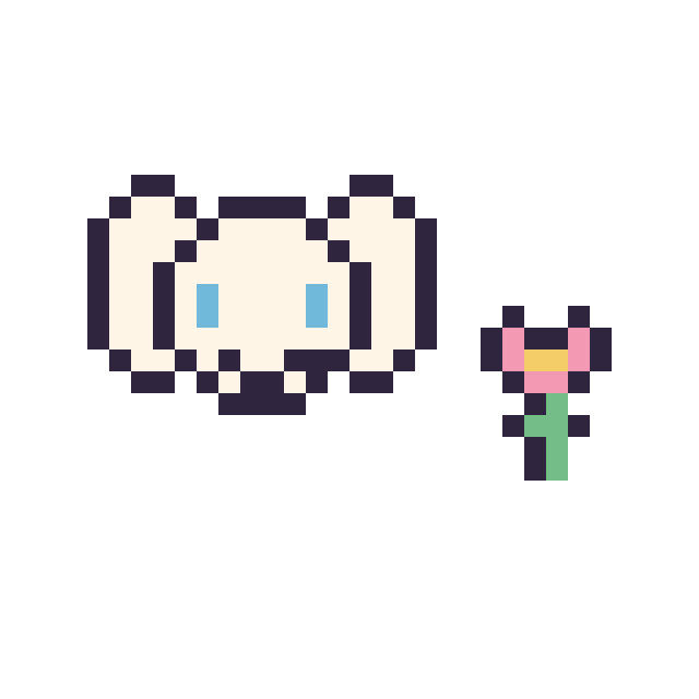 Modèle de pixel art Cinnamoroll mini et Fleur mini sur une grille de 32 par 32 cases