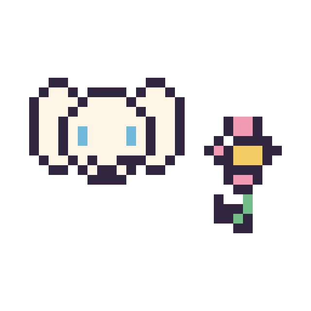 Modèle de pixel art Cinnamoroll mini et Fleur simple 12 × 12 sur une grille de 32 par 32 cases