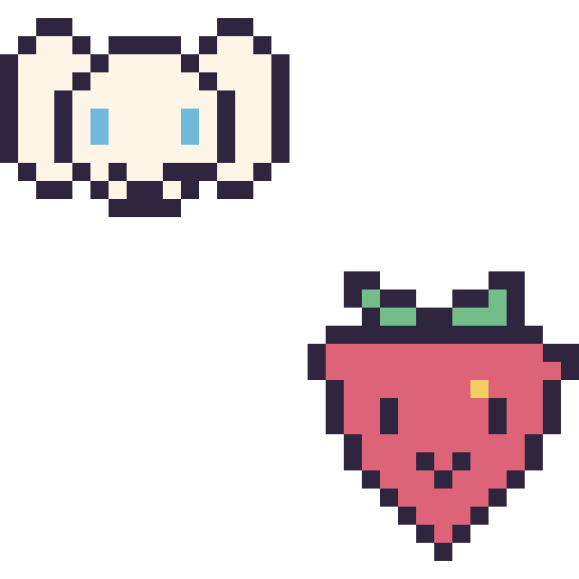 Modèle de pixel art Cinnamoroll mini et Fraise kawaii 16 × 16 sur une grille de 32 par 32 cases