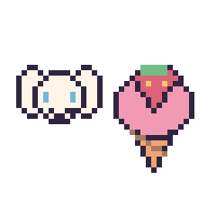 Pixel art Cinnamoroll mini et Glace avec une fraise, grille 40 × 40