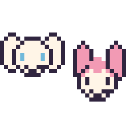 Pixel art Cinnamoroll mini et My Melody mini, grille 32 × 32