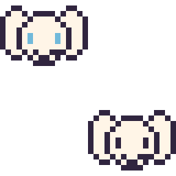 Pixel art Cinnamoroll mini et Pochacco mini, grille 32 × 32