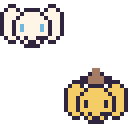 Pixel art Cinnamoroll mini et Pompompurin mini, grille 32 × 32
