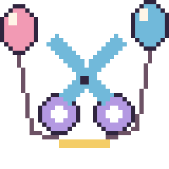 Pixel art Ciseaux avec des ballons, grille 40 × 40