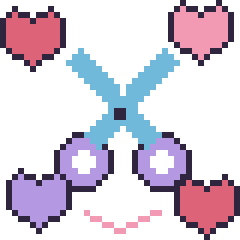 Pixel art Ciseaux avec des cœurs, grille 40 × 40