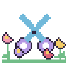 Pixel art Ciseaux dans le jardin, grille 40 × 40