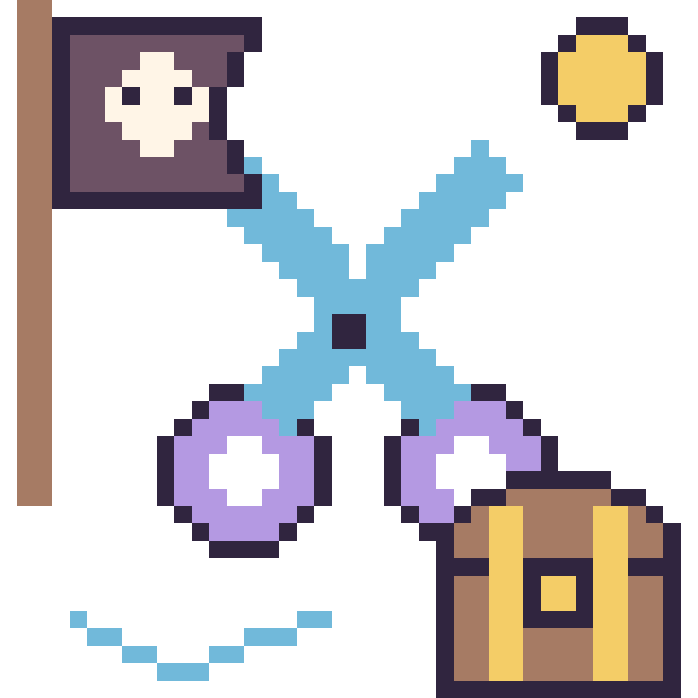 Modèle de pixel art Ciseaux en aventure pirate sur une grille de 40 par 40 cases