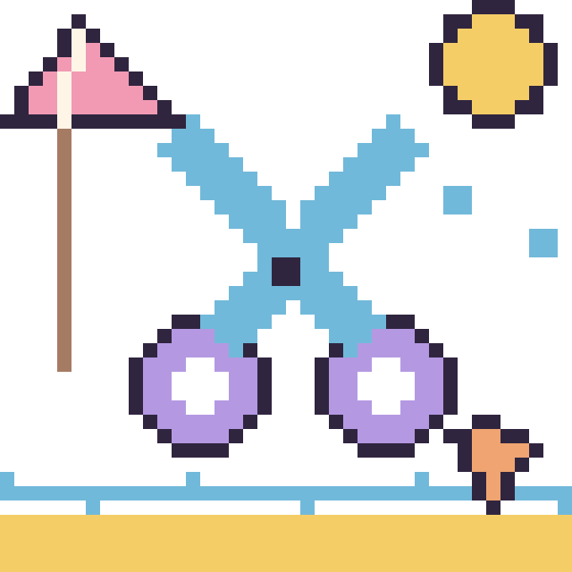 Modèle de pixel art Ciseaux à la plage sur une grille de 40 par 40 cases