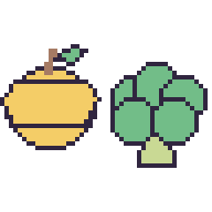 Pixel art Citron et Brocoli, grille 48 × 48