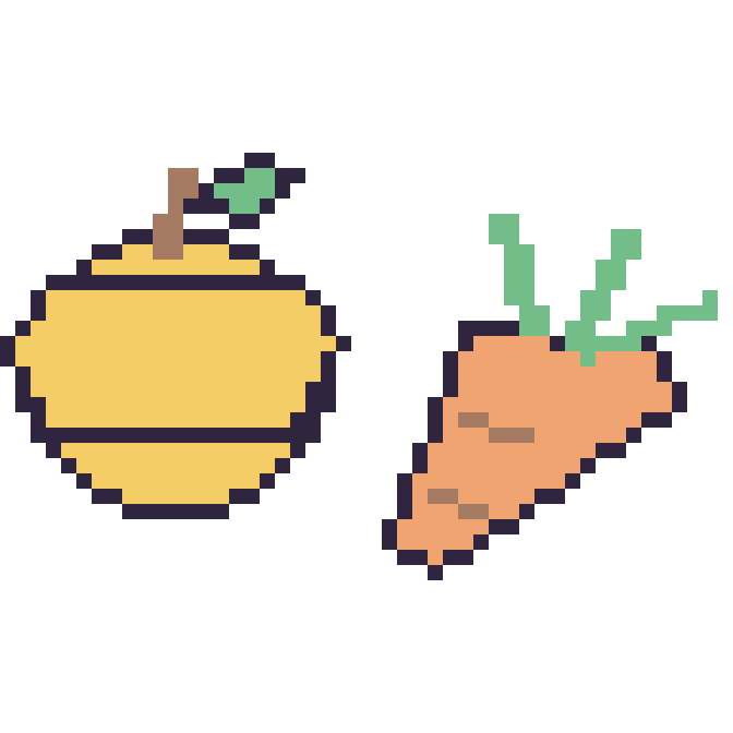 Modèle de pixel art Citron et Carotte sur une grille de 48 par 48 cases