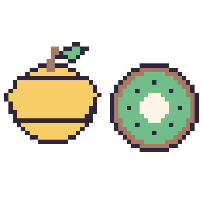 Modèle de pixel art Citron et Kiwi sur une grille de 48 par 48 cases