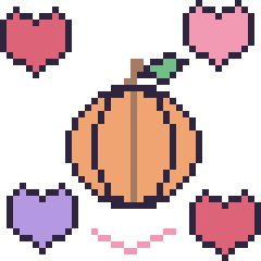 Pixel art Citrouille avec des cœurs, grille 40 × 40