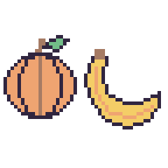 Pixel art Citrouille et Banane, grille 48 × 48
