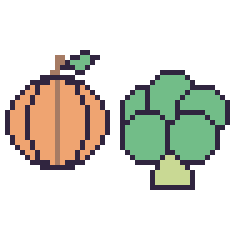 Pixel art Citrouille et Brocoli, grille 48 × 48