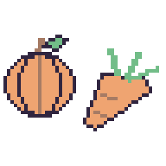 Pixel art Citrouille et Carotte, grille 48 × 48