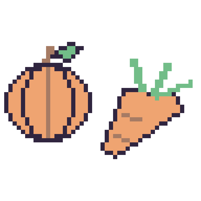 Modèle de pixel art Citrouille et Carotte sur une grille de 48 par 48 cases