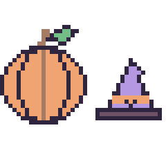 Pixel art Citrouille et Chapeau de sorcière kawaii 16 × 16, grille 40 × 40