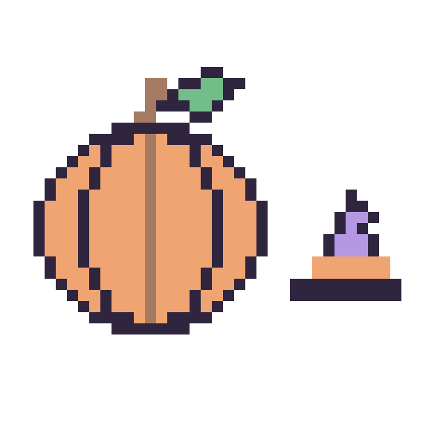 Modèle de pixel art Citrouille et Chapeau de sorcière simple 10 × 10 sur une grille de 40 par 40 cases