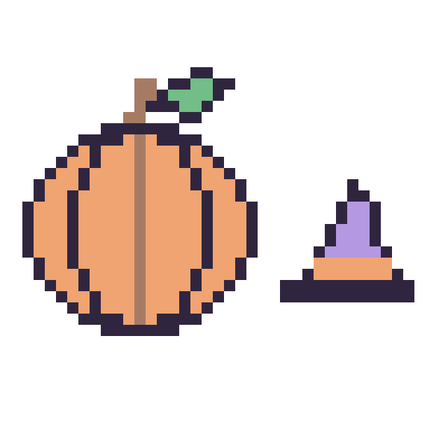 Modèle de pixel art Citrouille et Chapeau de sorcière simple 12 × 12 sur une grille de 40 par 40 cases