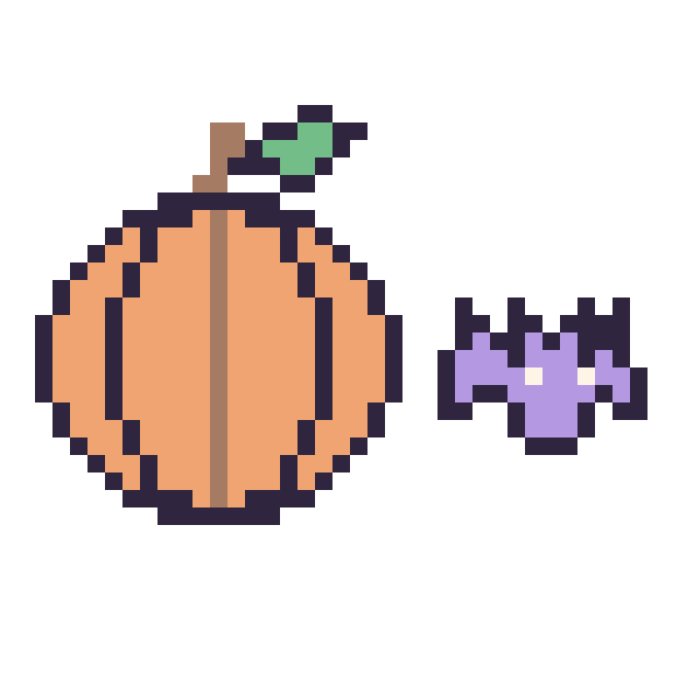 Modèle de pixel art Citrouille et Chauve-souris simple 12 × 12 sur une grille de 40 par 40 cases