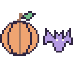 Pixel art Citrouille et Chauve-souris simple 16 × 16, grille 40 × 40