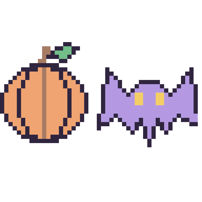 Modèle de pixel art Citrouille et Chauve-souris sur une grille de 48 par 48 cases
