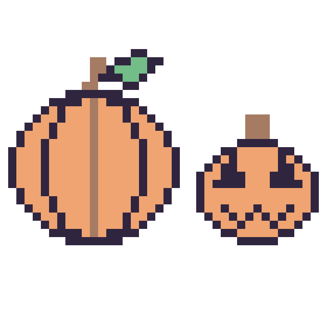 Modèle de pixel art Citrouille et Citrouille d'Halloween simple 16 × 16 sur une grille de 40 par 40 cases
