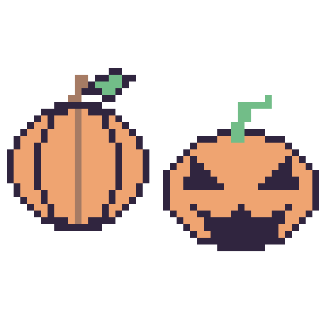 Modèle de pixel art Citrouille et Citrouille d'Halloween sur une grille de 48 par 48 cases