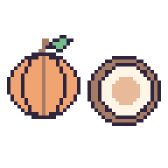 Modèle de pixel art Citrouille et Noix de coco sur une grille de 48 par 48 cases