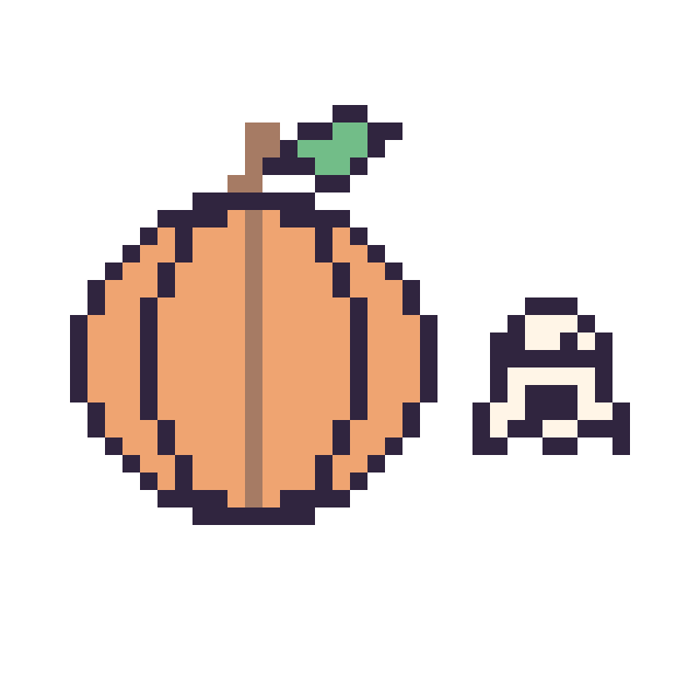 Modèle de pixel art Citrouille et Fantôme simple 10 × 10 sur une grille de 40 par 40 cases