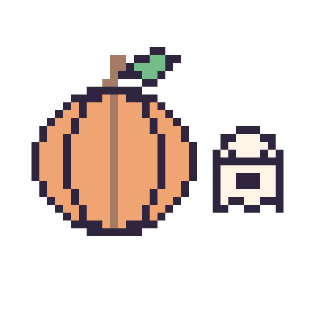 Modèle de pixel art Citrouille et Fantôme simple 12 × 12 sur une grille de 40 par 40 cases