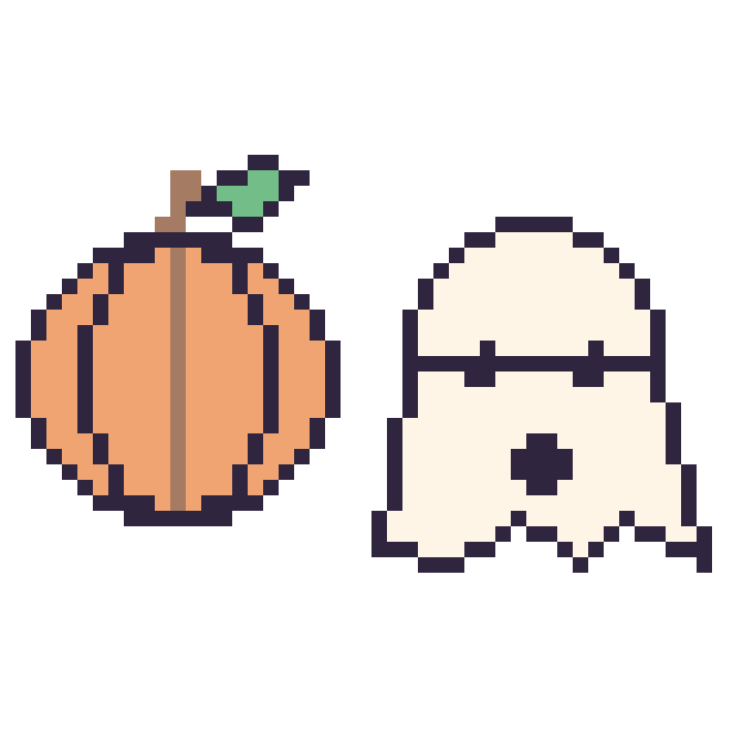 Modèle de pixel art Citrouille et Fantôme sur une grille de 48 par 48 cases