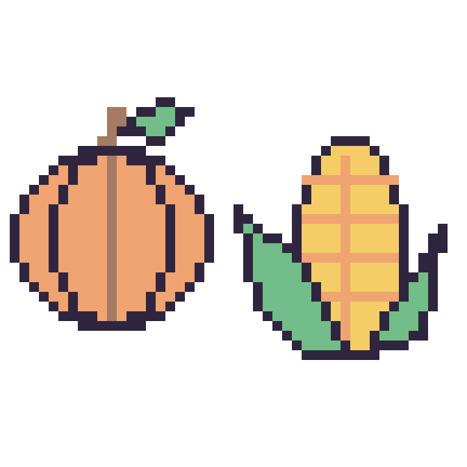 Modèle de pixel art Citrouille et Maïs sur une grille de 48 par 48 cases