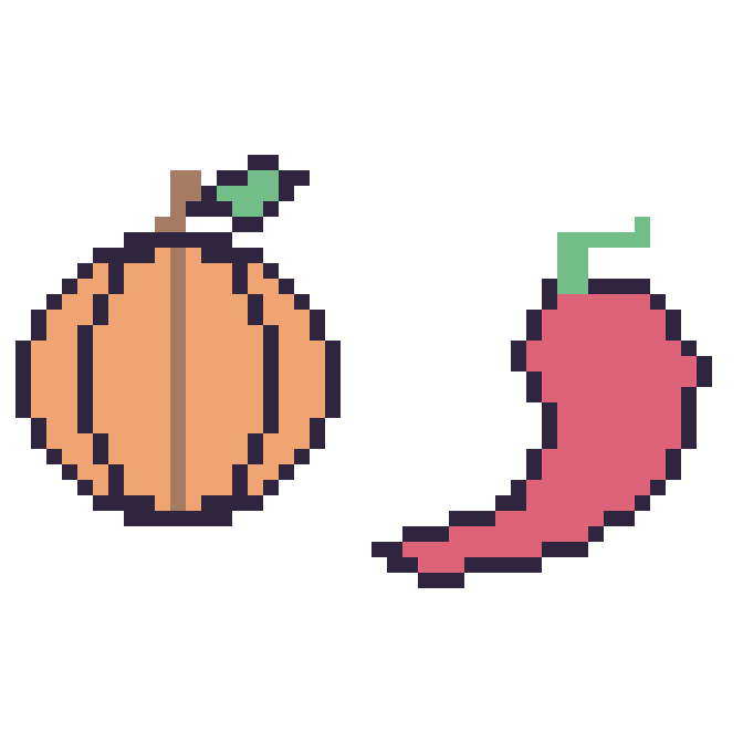 Modèle de pixel art Citrouille et Piment sur une grille de 48 par 48 cases