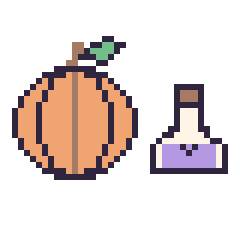 Pixel art Citrouille et Potion kawaii 16 × 16, grille 40 × 40