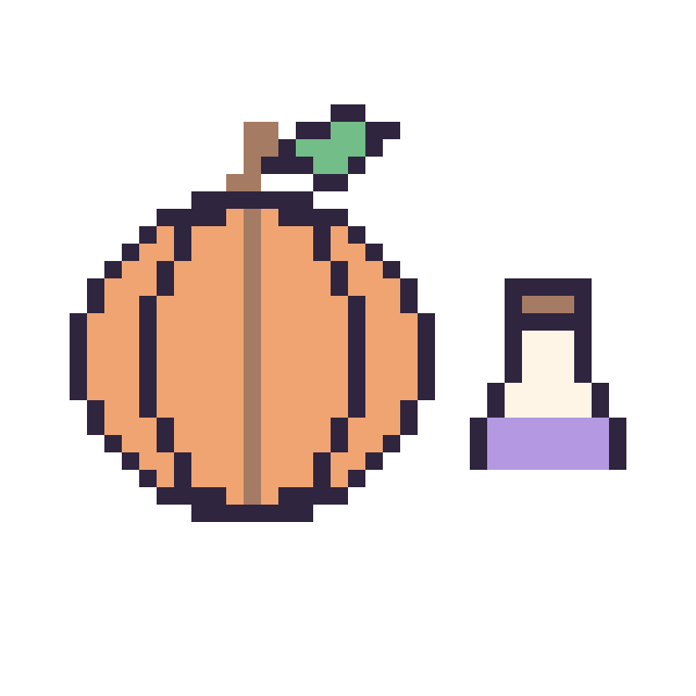 Modèle de pixel art Citrouille et Potion simple 12 × 12 sur une grille de 40 par 40 cases