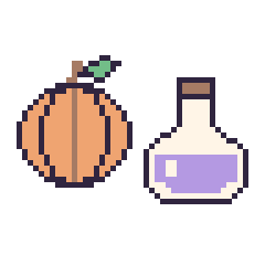 Pixel art Citrouille et Potion, grille 48 × 48