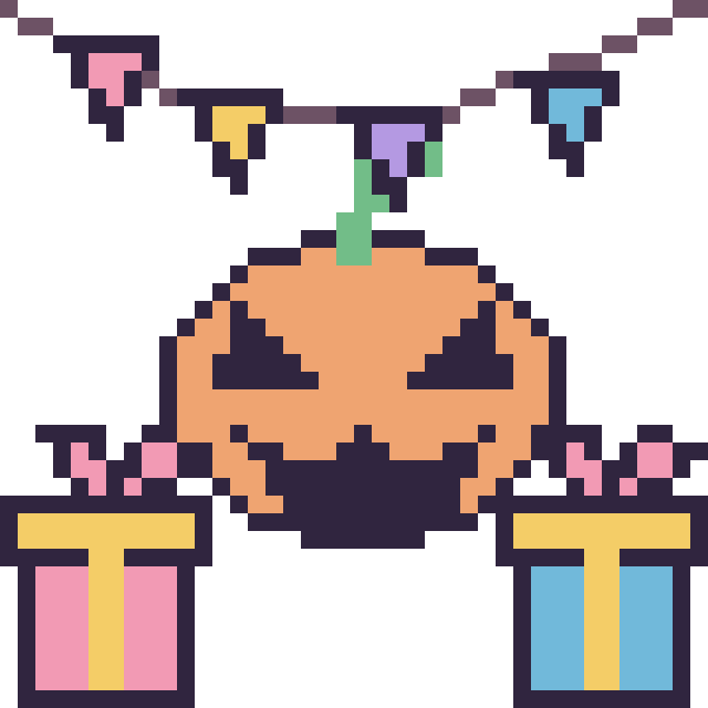 Modèle de pixel art Citrouille d'Halloween pour un anniversaire sur une grille de 40 par 40 cases