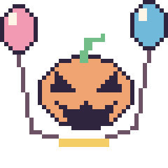 Pixel art Citrouille d'Halloween avec des ballons, grille 40 × 40