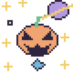 Pixel art Citrouille d'Halloween dans l’espace, grille 40 × 40